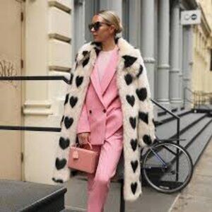 Women Warm Faux Fur Coat - Heart Pattern